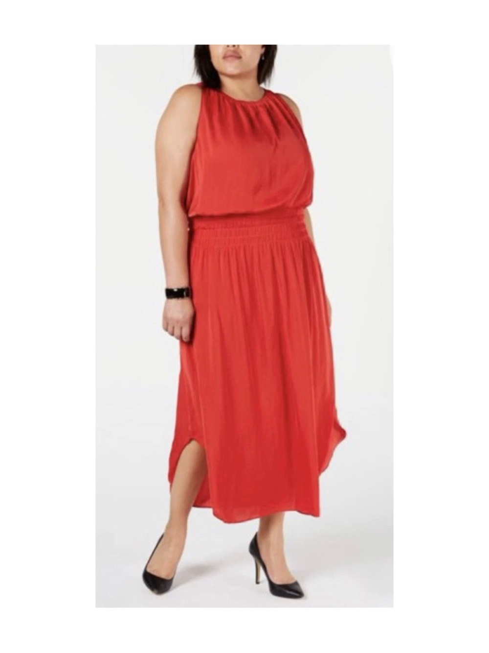 Alfani Red Sleeveless Smocked-Waist Maxi Dress